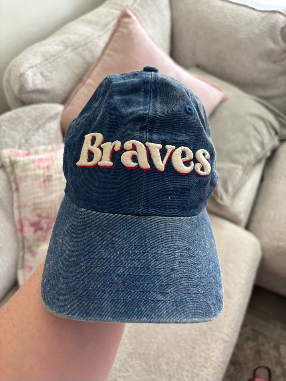 Fanatics Braves Denim Cap in Blue with White & Red Logo